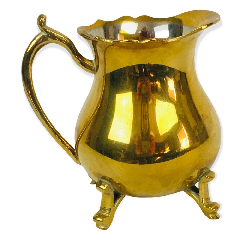 Vintage Brass Colored Footed Creamer Pitcher 4.5"h x 5"d Metalware
